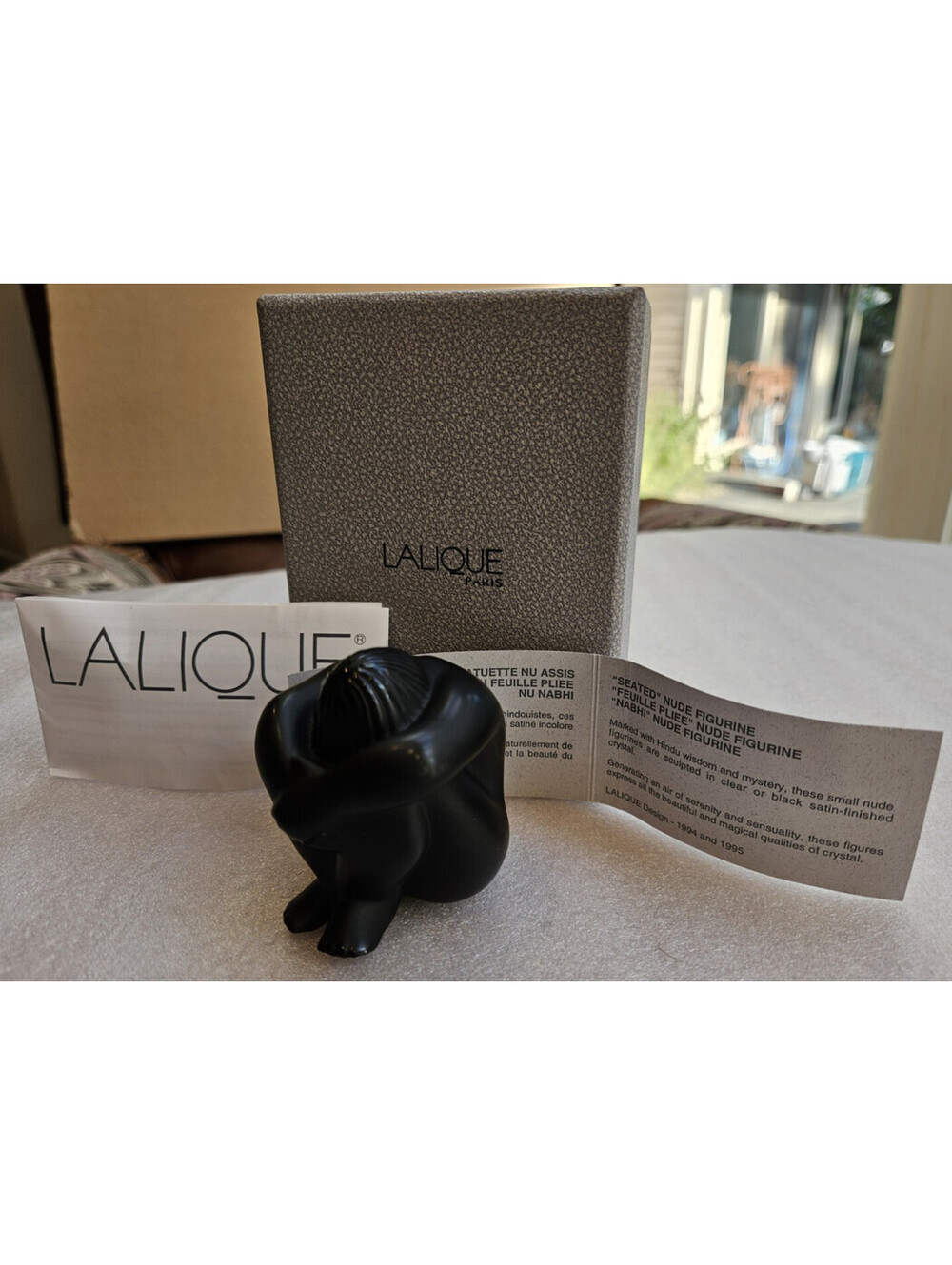 Lalique Seated Meditating Figurine Black Crystal Nu Nabhi Statuette 2.5" France